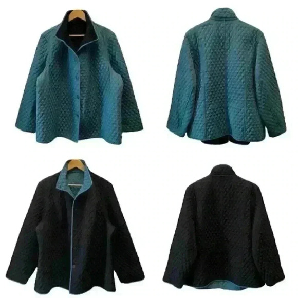 Vintage Utility Barn Jacket Chore Coat Quilted Reversible Green Black 16 2X - Picture 2 of 16